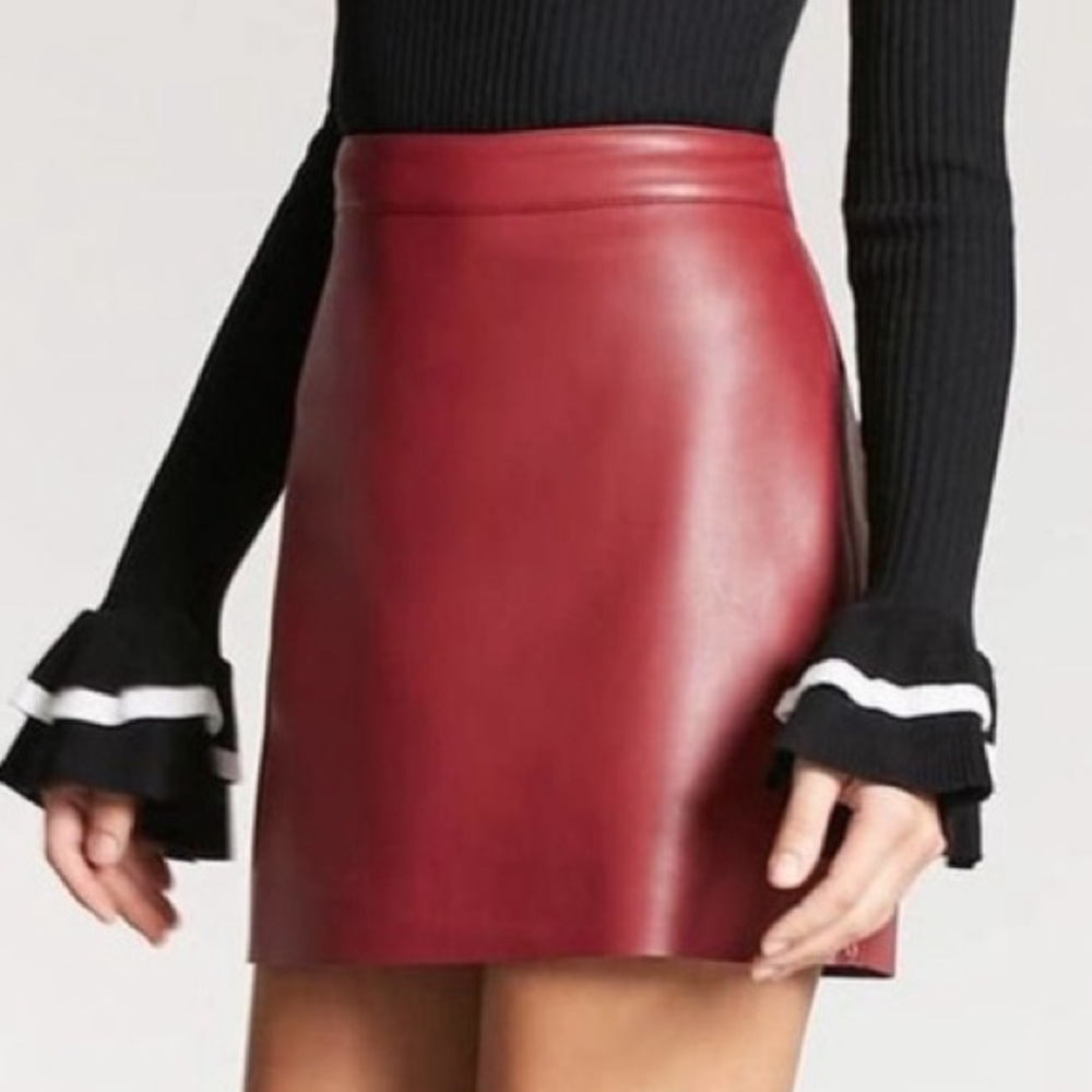 F21 red faux leather skirt